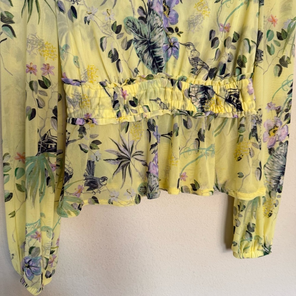 INC International Concepts Pretty Yellow Floral Blouse Top Sz PP Spring Summer - Picture 9 of 16